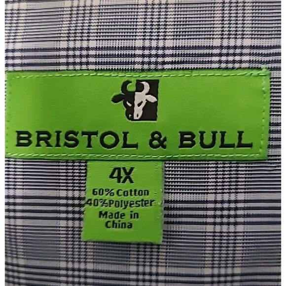 Bristol & Bull Shirt Mens 4X Blue Orange Checkered Plaid Button Up Short Sleeve - Picture 7 of 8